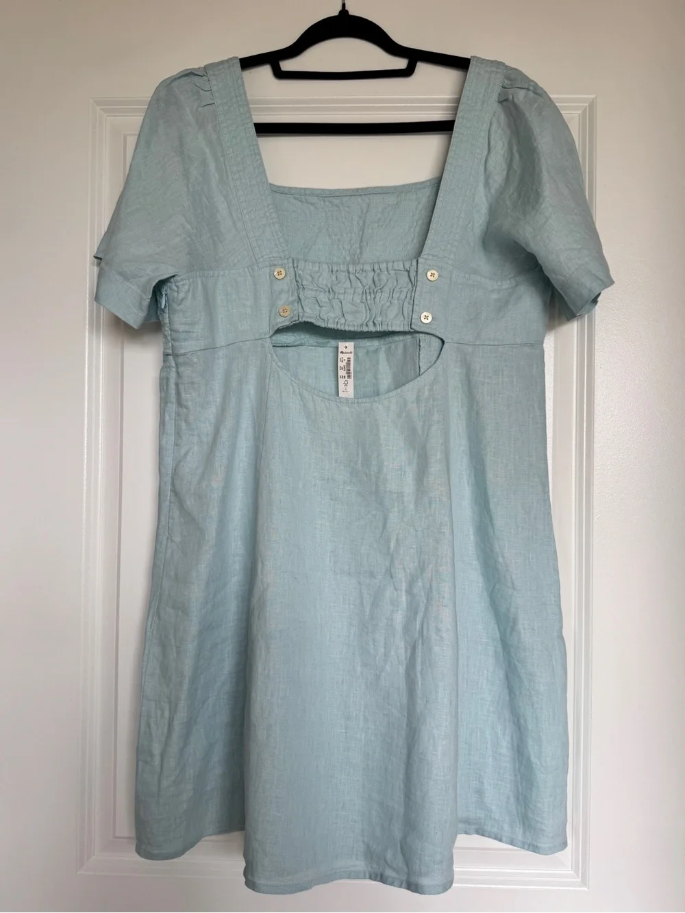 NWT MADEWELL Square-Neck Mini Dress 100% Linen Blue Heron Light Blue Sz 16 NP110